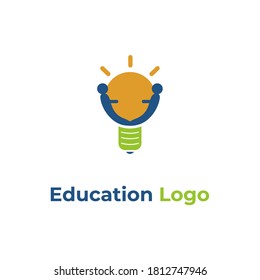 Education Logo people lamp Illustration with green and yellow lamp and blue people.