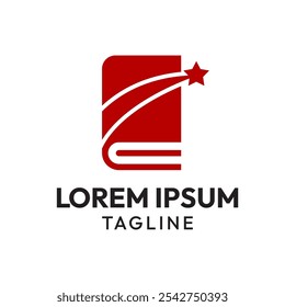 Education logo with red book and shining star, symbolizing knowledge that brings succes