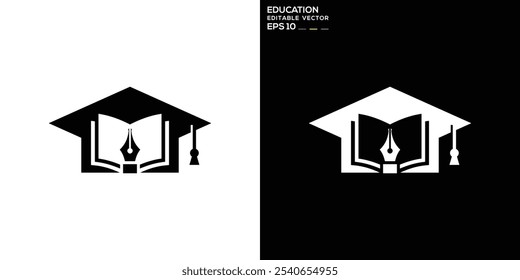 Education logo, with simple design style combining books, hats and pencils. Icon symbol template EPS 10