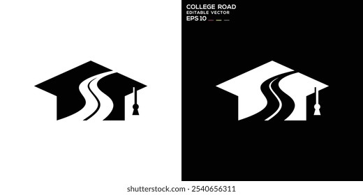 Bildungslogo, mit einfachem Design-Stil kombiniert Abschlusskappe mit Straße. Symbolvorlage EPS 10