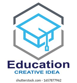 Logo educativo. Tapa académica cuadrada, icono del sombrero de graduación. Diseño de primera calidad. Estilo lineal de moda. Concepto abstracto. Icono de línea redonda simple aislado. 