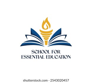 Education Logo: A stylized open book with pages flowing upward, symbolizing the spread of knowledge learning, Education, Book torch logo, College, university,
school, Book, torch, study