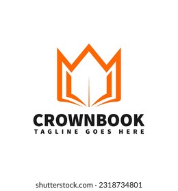 plantilla de logotipo educativo con símbolo de libro y corona