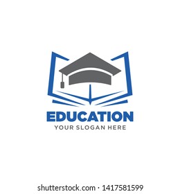 Education logo template with book and graduation hat element