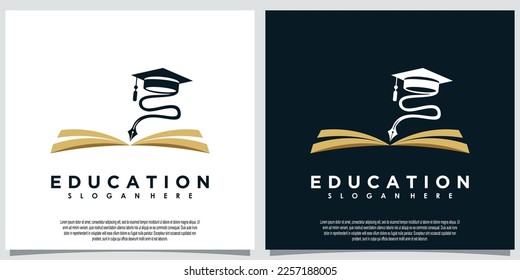 education logo template with book and pen