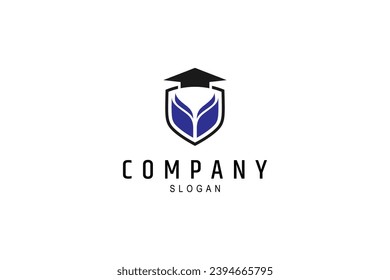 Education logo template design concept with graduation cap and book icon with shield combination