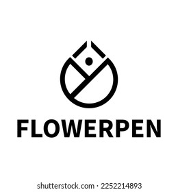 education logo template with flower and ink pen