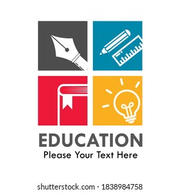 Education logo template illustration. there are pen, ruler, pencil, book and bulb