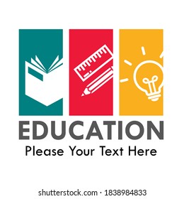 Education logo template illustration. there are ruler, pencil, book and bulb