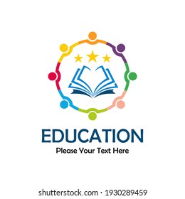 Education logo template illustration. there are book, star with people