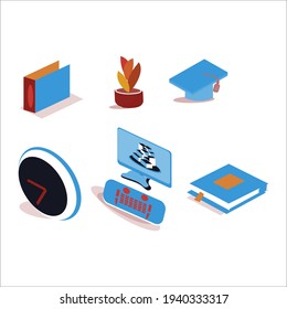 Education Logo Template, isometric icon , graduation time, academic study set