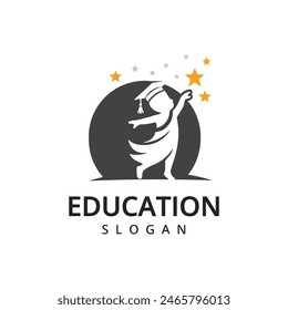 Education logo template, Kid rissing star illustration