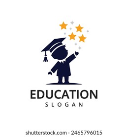 Education logo template, Kid rissing star illustration