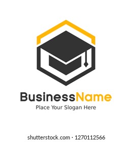 Education Logo Template. Modern education vector logo with students hat. This logo is suitable for school, students, brain, graduate, brain, thinking.