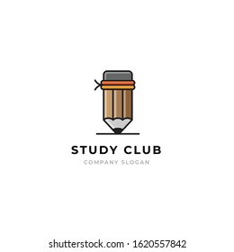 Education Logo Template. Modern education vector logo with pencil and headband. This logo is suitable for school, study club. premium vector