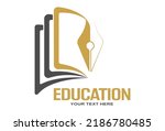 Education. Logo template with an open book and a pen. A sample for websites, applications and creative ideas. Flat style.