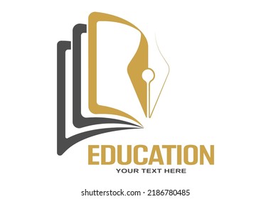 Education. Logo template with an open book and a pen. A sample for websites, applications and creative ideas. Flat style.