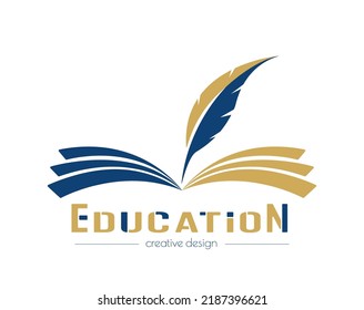 Educación. Plantilla con un libro abierto y un bolígrafo. Muestra de sitios web, aplicaciones e ideas creativas. Estilo plano.