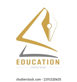 Education. A logo template with an open book and a pen for websites, applications and creative ideas. Flat style.