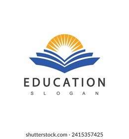 Education logo template . Rissing sun with book logo vector. 