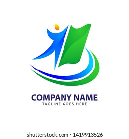 Education Logo Template Showing Success Student and Book Symbol - Vector