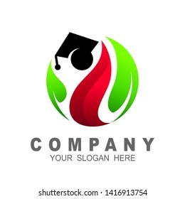 education logo template, student and leaf logo illustration