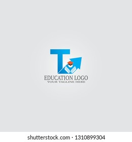 Education Logo template with T letter, vector logo for international school identity,Education logo, creative vector logo design,education icon,emblem shapes,illustration element