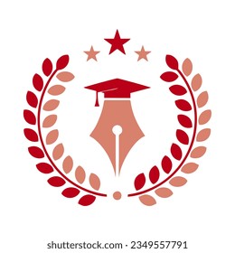 Education logo template. University and academy vector icons. Emblems or shields set for high school education graduates in maritime science, or law. Ribbons and badges of bachelor hat, laurel wreath.