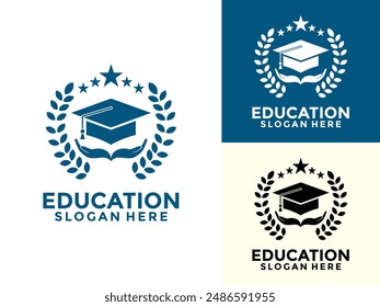 Plantilla del logotipo de la Educación, logotipo de la Universidad de la Educación con sombrero de graduación y libro