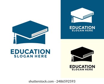 Plantilla del logotipo de la Educación, logotipo de la Universidad de la Educación con sombrero de graduación y libro