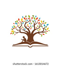 Education logo template vector icon design,Vector abstract logo design template - online education and learning concept - tree and book icon - emblem for courses, classes and schools