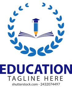 Education logo with toga hat, shield, hand and leaf decoration suitable for campus, university, school and graduation