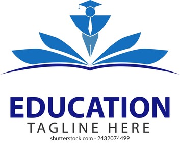 Logotipo de la educación con el sombrero de la toga, el escudo, la mano y la decoración de la hoja conveniente para el campus, la universidad, la escuela y la graduación