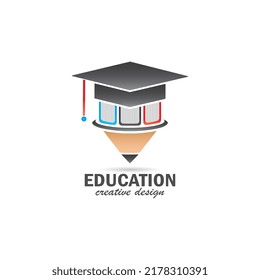 education logo vector illustration, graduate hat equipment symbol design, pencil and book, smart person concept, with graduation degree