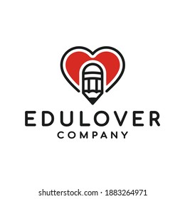 Education lover vector logo template. This design use heart and pencil symbol. Suitable for learn.