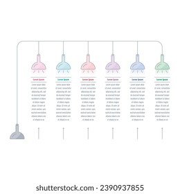 education, magazine, web, internet, magazine, annual report information template. colorful lamps infographic template. six steps infographic template set