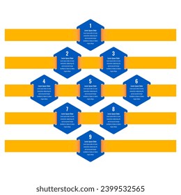 educación, revista, web, internet, revista, plantilla de información de informes anuales. plantilla de infografía de cintas y hexagones. plantilla de infografía de nueve opciones