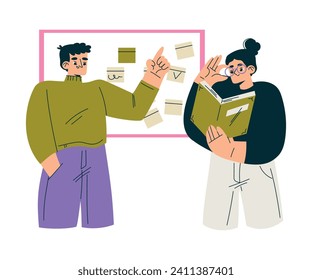 Education with Man and Woman Character with Book at Task Board Learning and Study Vector Illustration