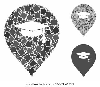 Education marker composition of humpy parts in variable sizes and color tinges, based on education marker icon. Vector humpy elements are united into composition.