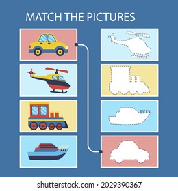 Education match game for kids. Find picture match. Educational logic puzzle. Children worksheet design. Pairs, same match. Kindergarten or preschool, school learning activity. Vector illustration.
