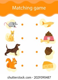 Education match game for kids. Find picture match. Educational logic puzzle. Children worksheet design. Pairs, same match. Kindergarten or preschool, school learning activity. Vector illustration.
