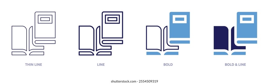 Education materials icon in 4 different styles. Thin Line, Line, Bold, and Bold Line. Duotone style. Editable stroke.