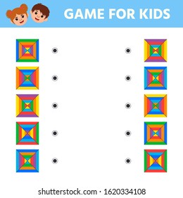 Education math game for kids development of logic; iq. Kids activity sheet. Find matching shapes.  Children funny riddle entertainment