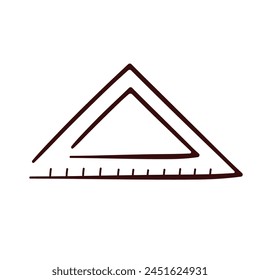 Education math triangular ruler icon in line art style. Stationery, school, study instruments. Vector illustration isolated on a white background.