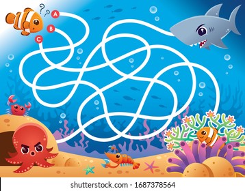 Education Maze Game Clown fish to baby. Game for kids