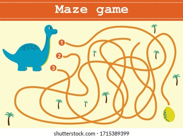 Education Maze Game. Dinosaur with egg.  Vector illustration for children's magazines and preschool institutions