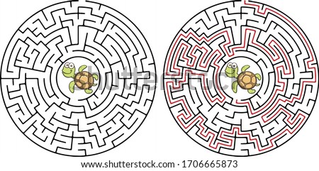 Education maze or labyrinth for children with turtle