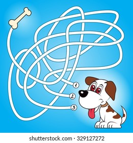 Education maze or labyrinth game for preschool children with dog and bone. Vector illustration