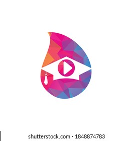 Education media player drop shape concept vector logo design. School play logo template design
