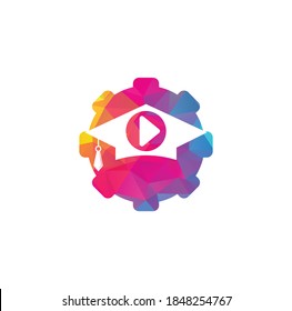 Diseño del logotipo vectorial de la forma de los engranajes del reproductor de medios educativos. Diseño de la plantilla del logotipo de juego escolar